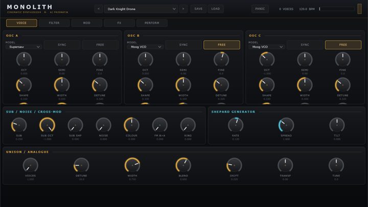 MONOLITH — cinematic synth, plugin interface
