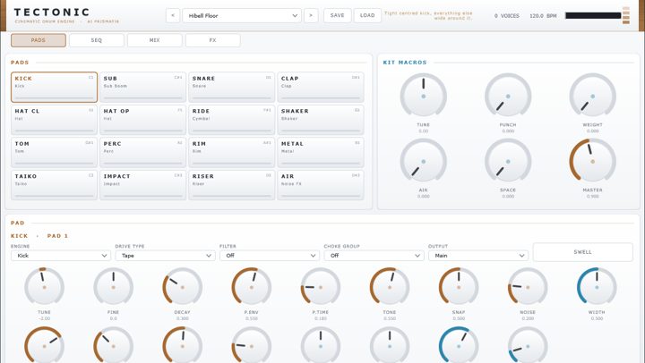 TECTONIC — cinematic drum engine, plugin interface